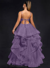 Ball-Gown/Princess Scoop Floor-Length Tulle Maxi Dresses With Rhinestone Beading