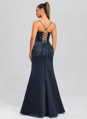 Etui/Säule Wasserfall-Ausschnitt Bodenlang Pailletten Satin Maxikleid mit Pailletten