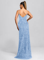 Trumpet/Mermaid V-Neck Sweep Train Sequin Maxi Dresses With Sequins Appliques Lace