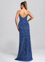 Trumpet/Mermaid V-Neck Sweep Train Sequin Maxi Dresses With Sequins Appliques Lace