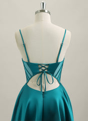 A-line Sleeveless Sweep Train Satin Maxi Dress