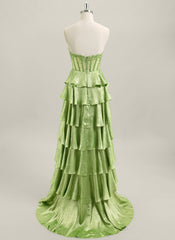 A-line Sleeveless Sweep Train Metallic Maxi Dress With Beading