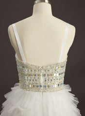 Ball-Gown/Princess Sweetheart V-Neck Sweep Train Tulle Prom Dresses With Rhinestone Sequins Beading
