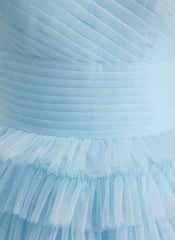 Ball-Gown/Princess One Shoulder Floor-Length Tulle Prom Dresses With Ruffle