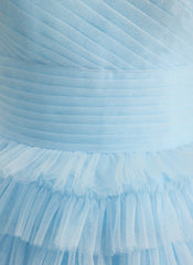 Ball-Gown/Princess One Shoulder Floor-Length Tulle Prom Dresses With Ruffle