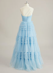 Robe De Bal Princesse en Tulle Une Épaule Longueur au Sol avec Plis