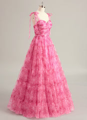 Ball-Gown/Princess Sweetheart Floor-Length Organza Prom Dresses With Bow