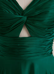 Robe De Bal Trapèze en Satin de Soie Col V Longueur au Sol avec Plis