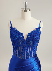 Trompete/Meerjungfrau V-Ausschnitt Sweep-Schleppe Jersey Ballkleid mit Strass Spitzenapplikationen Pailletten und Perlenstickerei