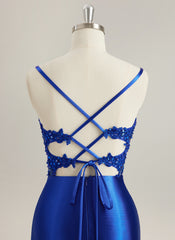 Trumpet/Mermaid V-Neck Sweep Train Jersey Prom Dresses With Rhinestone Appliques Lace Sequins Beading