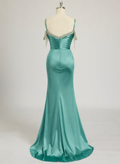 Trumpet/Mermaid Off the Shoulder Sweep Train Jersey Prom Dresses With Rhinestone Beading Sequins