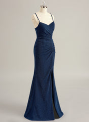Trumpet/Mermaid V-Neck Floor-Length Jersey Prom Dresses With Pleated
