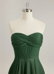 A-line Sweetheart Floor-Length Jersey Prom Dresses With Pleated