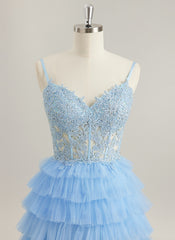 Ball-Gown/Princess V-Neck Floor-Length Tulle Prom Dresses With Appliques Lace Rhinestone