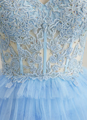 Ball-Gown/Princess V-Neck Floor-Length Tulle Prom Dresses With Appliques Lace Rhinestone