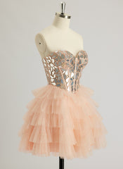 Ballkleid/Prinzessin Herzausschnitt Kurz/Mini Tüll Ballkleid mit Strass Pailletten und Perlenstickerei
