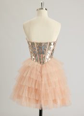 Ballkleid/Prinzessin Herzausschnitt Kurz/Mini Tüll Ballkleid mit Strass Pailletten und Perlenstickerei
