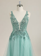 A-line Sleeveless Sweep Train Tulle Prom Dress With Sequins