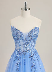 Ball-Gown/Princess Sleeveless Sweep Train Tulle Prom Dress With Sequins