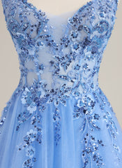 Ball-Gown/Princess Sleeveless Sweep Train Tulle Prom Dress With Sequins