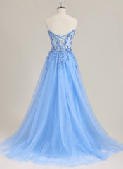 Ball-Gown/Princess Sleeveless Sweep Train Tulle Prom Dress With Sequins