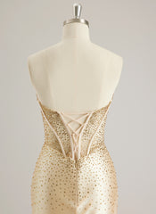 Trumpet/Mermaid Sweetheart Sweep Train Silky Satin Prom Dresses With Rhinestone