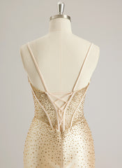 Trumpet/Mermaid Sweetheart Sweep Train Silky Satin Prom Dresses With Rhinestone