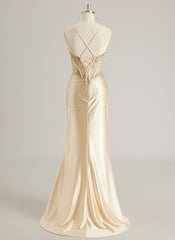 Trumpet/Mermaid Sweetheart Sweep Train Silky Satin Prom Dresses With Rhinestone
