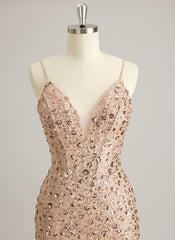 Trumpet/Mermaid V-Neck Sweep Train Sequin Prom Dresses With Sequins