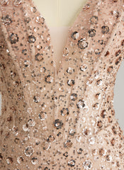 Trumpet/Mermaid V-Neck Sweep Train Sequin Prom Dresses With Sequins