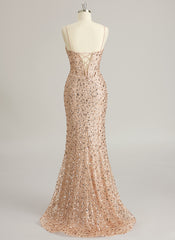 Trumpet/Mermaid V-Neck Sweep Train Sequin Prom Dresses With Sequins