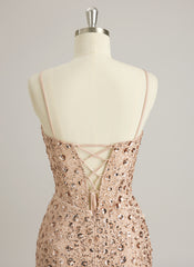 Trumpet/Mermaid V-Neck Sweep Train Sequin Prom Dresses With Sequins
