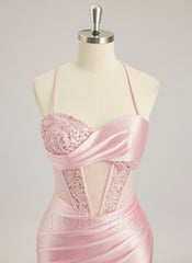 Trumpet/Mermaid Sweetheart Sweep Train Silky Satin Prom Dresses With Sequins Beading