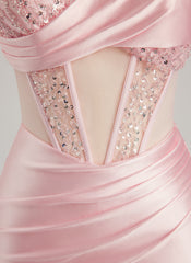 Trumpet/Mermaid Sweetheart Sweep Train Silky Satin Prom Dresses With Sequins Beading