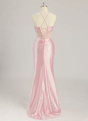 Trumpet/Mermaid Sweetheart Sweep Train Silky Satin Prom Dresses With Sequins Beading