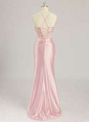 Trumpet/Mermaid Sweetheart Sweep Train Silky Satin Prom Dresses With Sequins Beading