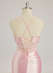 Trumpet/Mermaid Sweetheart Sweep Train Silky Satin Prom Dresses With Sequins Beading