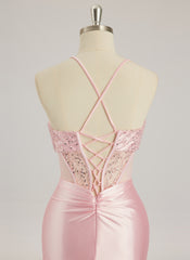 Trumpet/Mermaid Sweetheart Sweep Train Silky Satin Prom Dresses With Sequins Beading