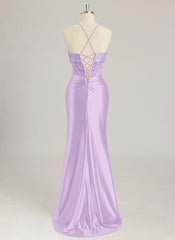 Trumpet/Mermaid Sweetheart Sweep Train Silky Satin Prom Dresses With Sequins Beading