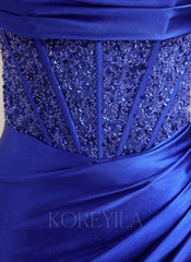 Trumpet/Mermaid Sweetheart Sweep Train Silky Satin Prom Dresses With Beading Sequins Pleated