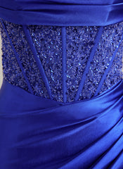 Trumpet/Mermaid Sweetheart Sweep Train Silky Satin Prom Dresses With Beading Sequins Pleated