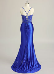 Trumpet/Mermaid Sweetheart Sweep Train Silky Satin Prom Dresses With Beading Sequins Pleated