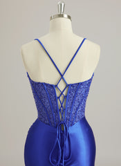 Trumpet/Mermaid Sweetheart Sweep Train Silky Satin Prom Dresses With Beading Sequins Pleated