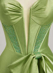 Trumpet/Mermaid Sweetheart Sweep Train Silky Satin Prom Dresses With Bow Rhinestone