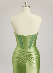 Trumpet/Mermaid Sweetheart Sweep Train Silky Satin Prom Dresses With Bow Rhinestone