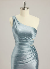 Trumpet/Mermaid One Shoulder Sweep Train Jersey Prom Dresses With Rhinestone