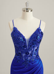 Trumpet/Mermaid V-Neck Sweep Train Jersey Lace Maxi Dresses With Pleated Sequins