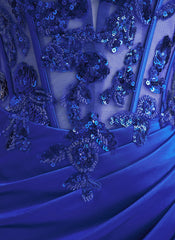 Trumpet/Mermaid V-Neck Sweep Train Jersey Lace Maxi Dresses With Pleated Sequins