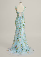 Trumpet/Mermaid V-Neck Sweep Train Lace Maxi Dresses With Flower