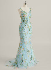 Trumpet/Mermaid V-Neck Sweep Train Lace Maxi Dresses With Flower